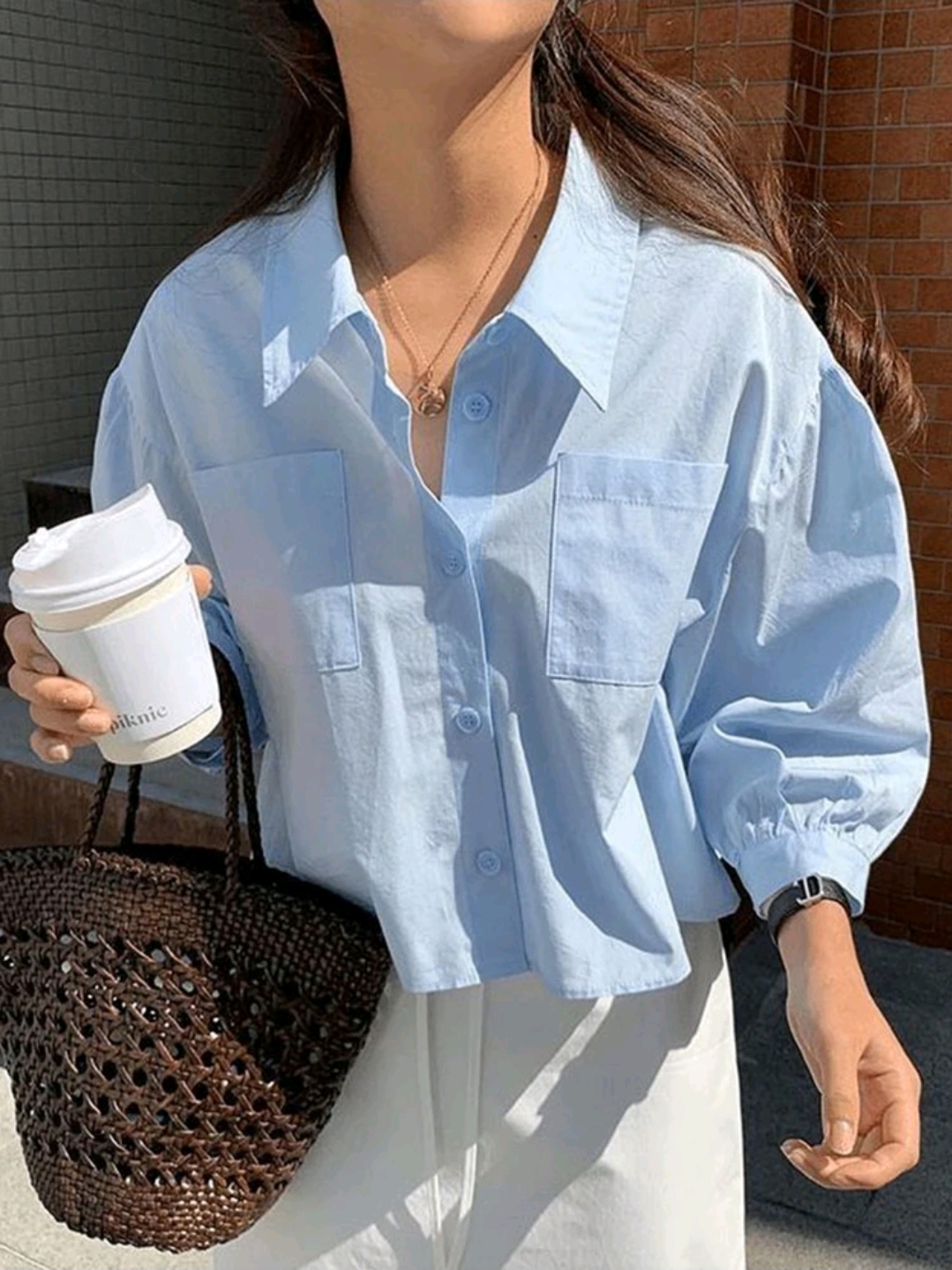 Screenshot_20260830_132730_SHEIN.jpg Blue Pocket Loose Short Long Sleeve Blouse, WTP-0014