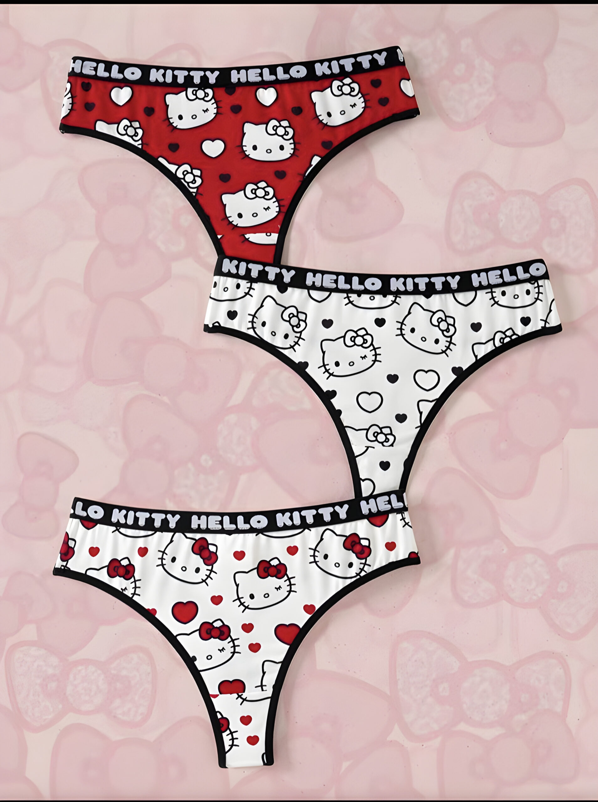 3 Pics HELLO KITTY AND FRIENDS Comfortable Thong Panties, WLG-0013