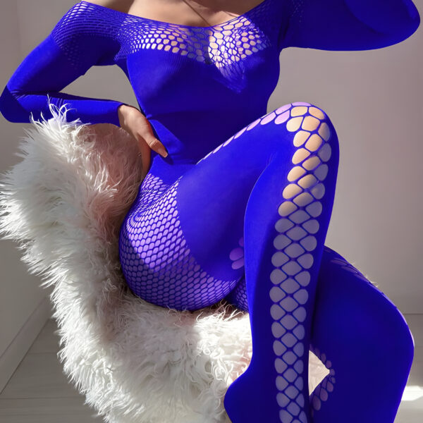 Blue Sexy Women's Fishnet Sheer Jumpsuit Lingerie, WLG-008
