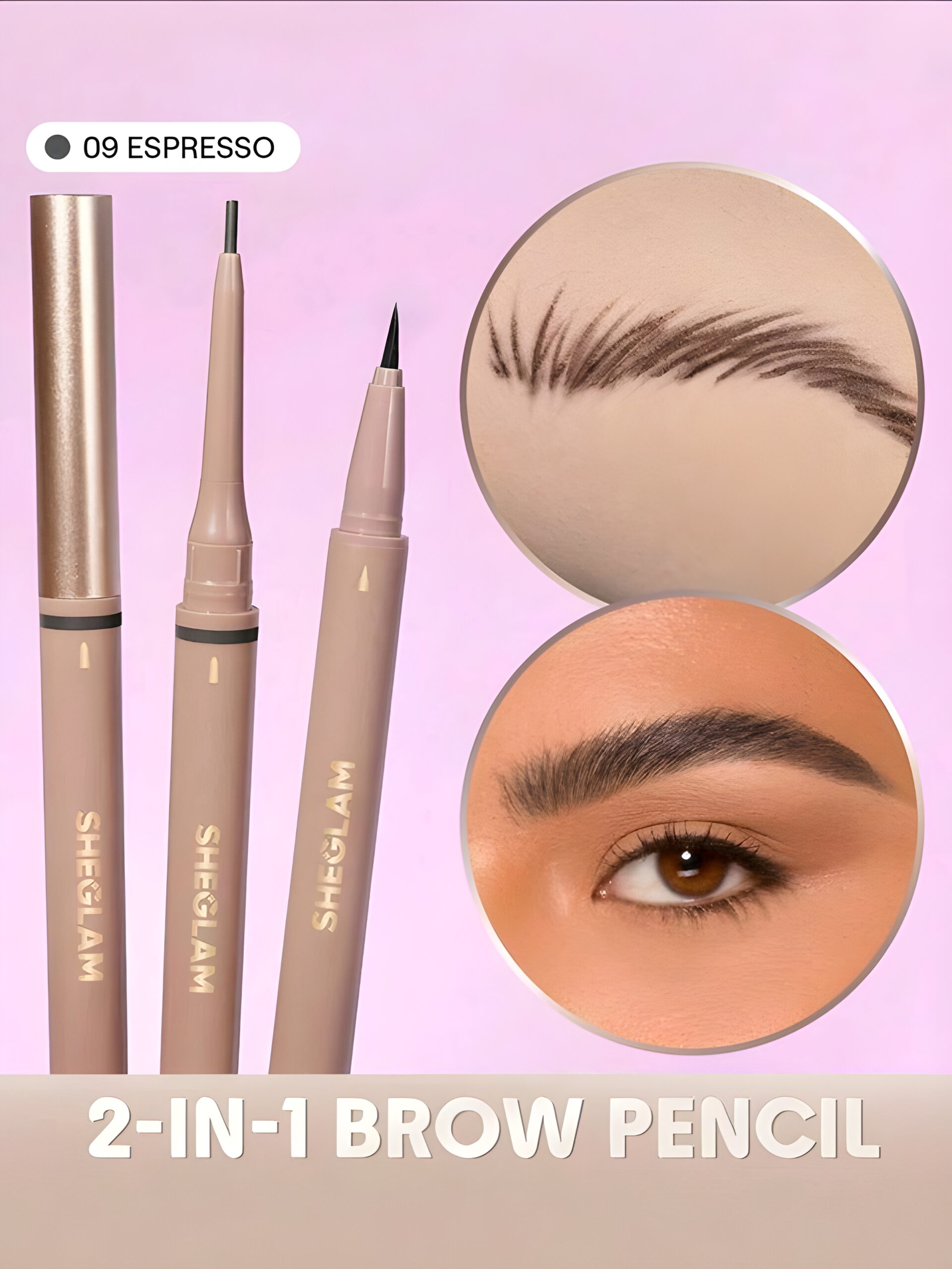SHEGLAM 2-In-1 ( Espresso Color ) Brow Pencil-Waterproof Liquid Eyebrow Makeup, WMU-0010