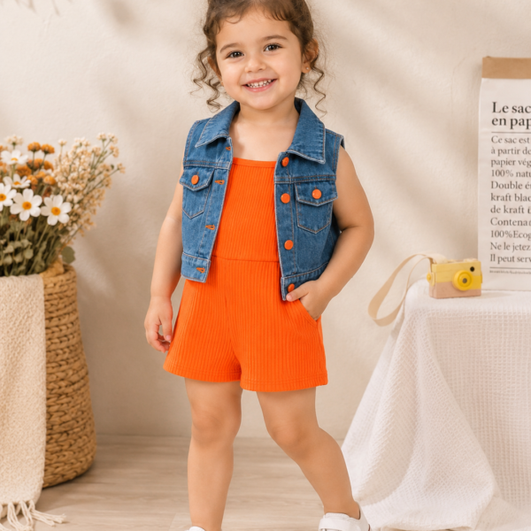 Baby Girl Denim Vest & R Romper, CHTP-004