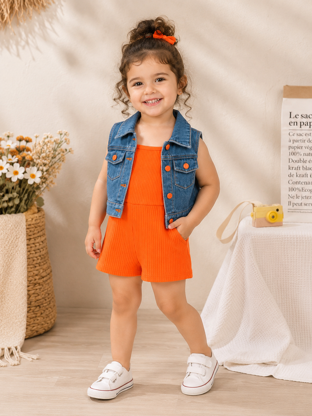 Baby Girl Denim Vest & R Romper, CHTP-004